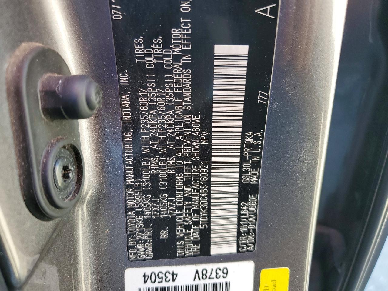 2011 Toyota Sienna Xle 8-passenger Gray vin: 5TDYK3DC4BS160921