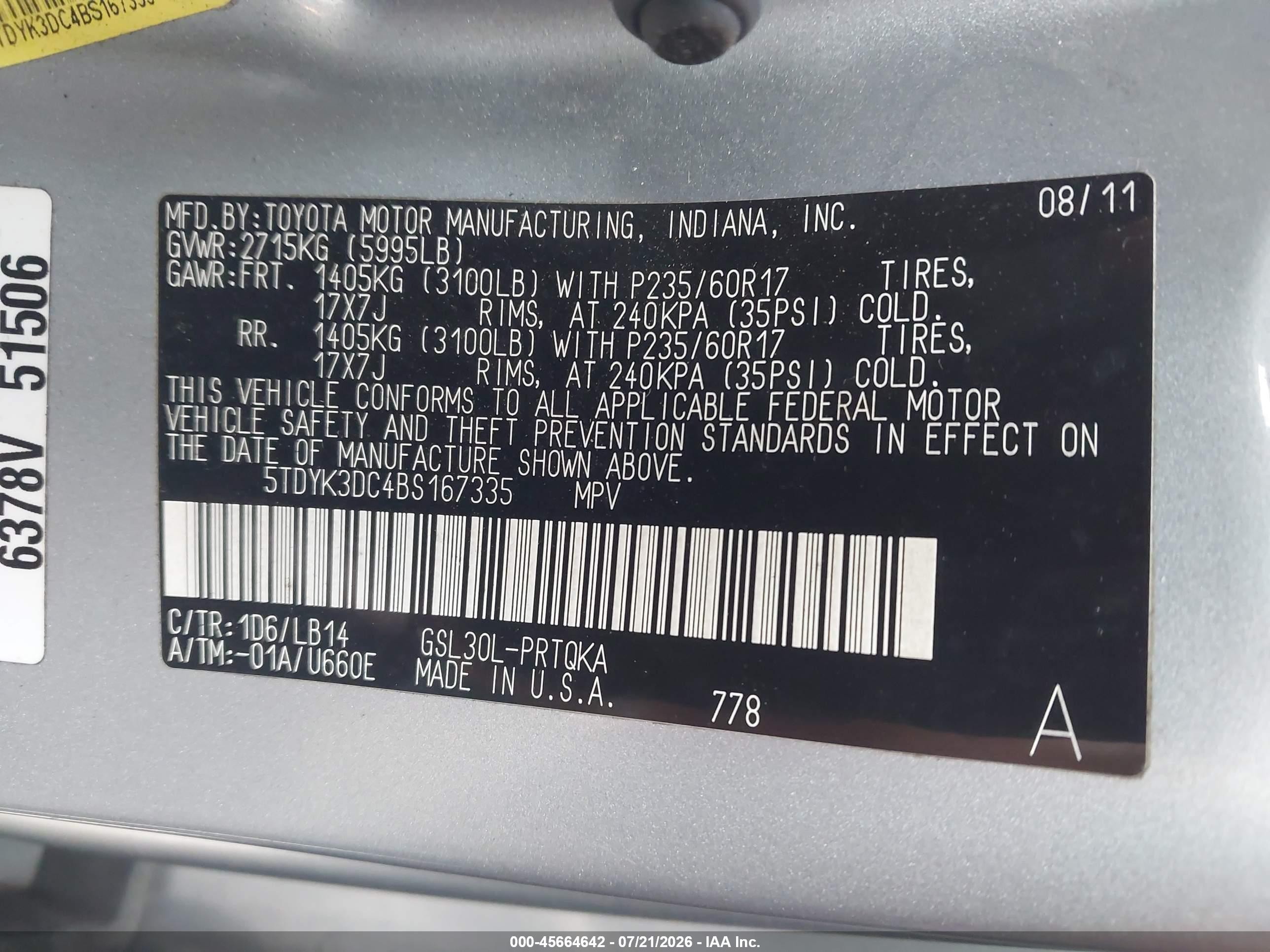 2011 Toyota Sienna Xle V6 Silver vin: 5TDYK3DC4BS167335