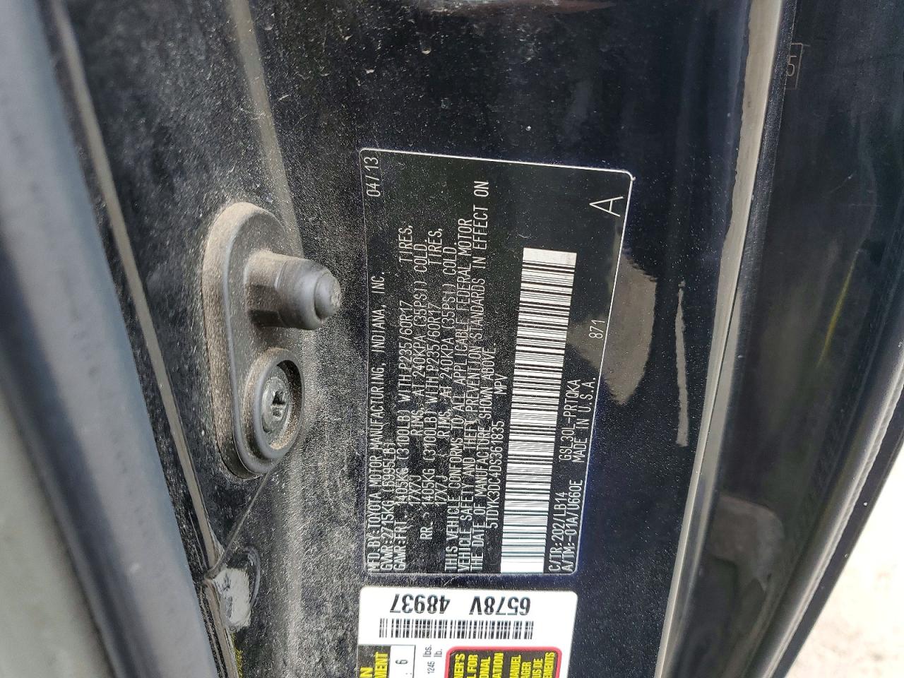 2013 Toyota Sienna Xle 8-passenger Черный vin: 5TDYK3DC4DS361835