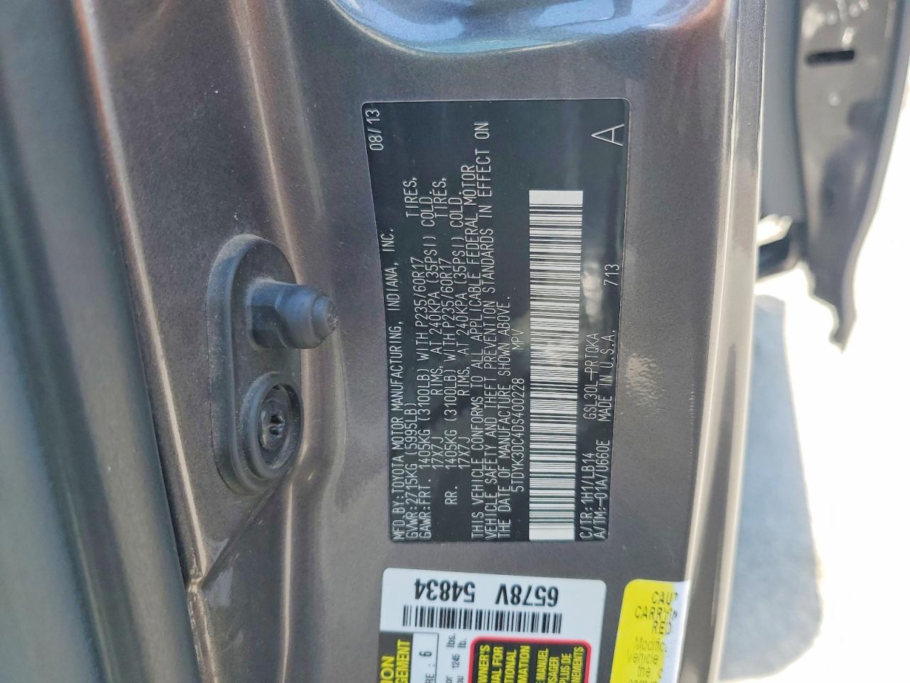 2013 Toyota Sienna Xle 8-passenger Gray vin: 5TDYK3DC4DS400228