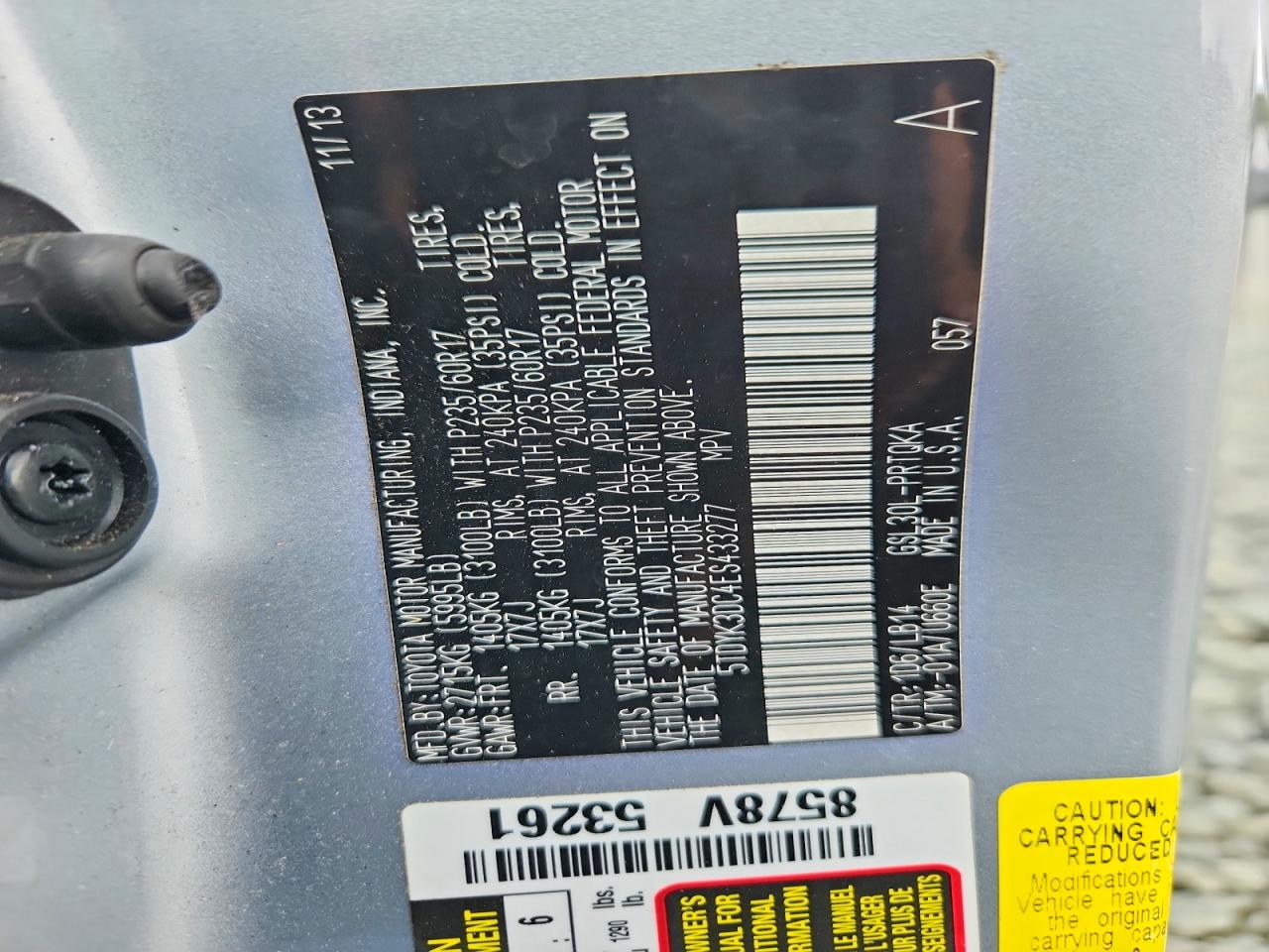 2014 Toyota Sienna Xle 8-passenger Серебряный vin: 5TDYK3DC4ES433277