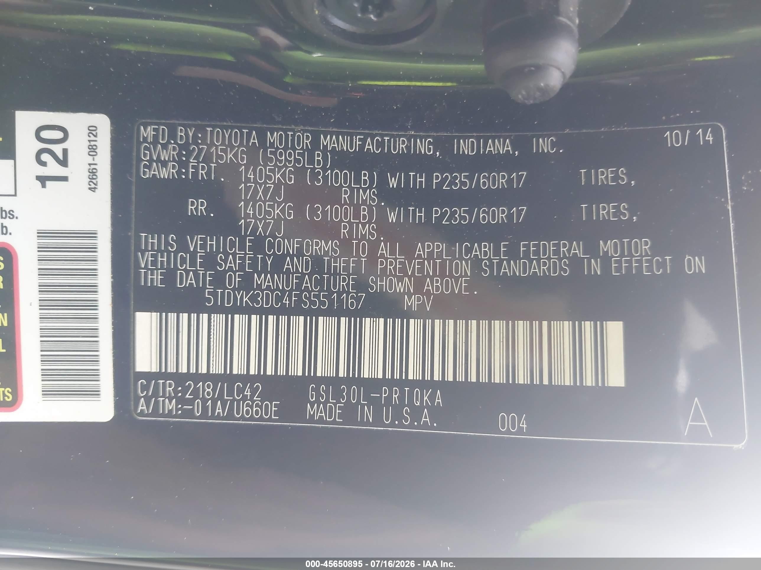 2015 Toyota Sienna Xle Premium 8 Passenger Black vin: 5TDYK3DC4FS551167
