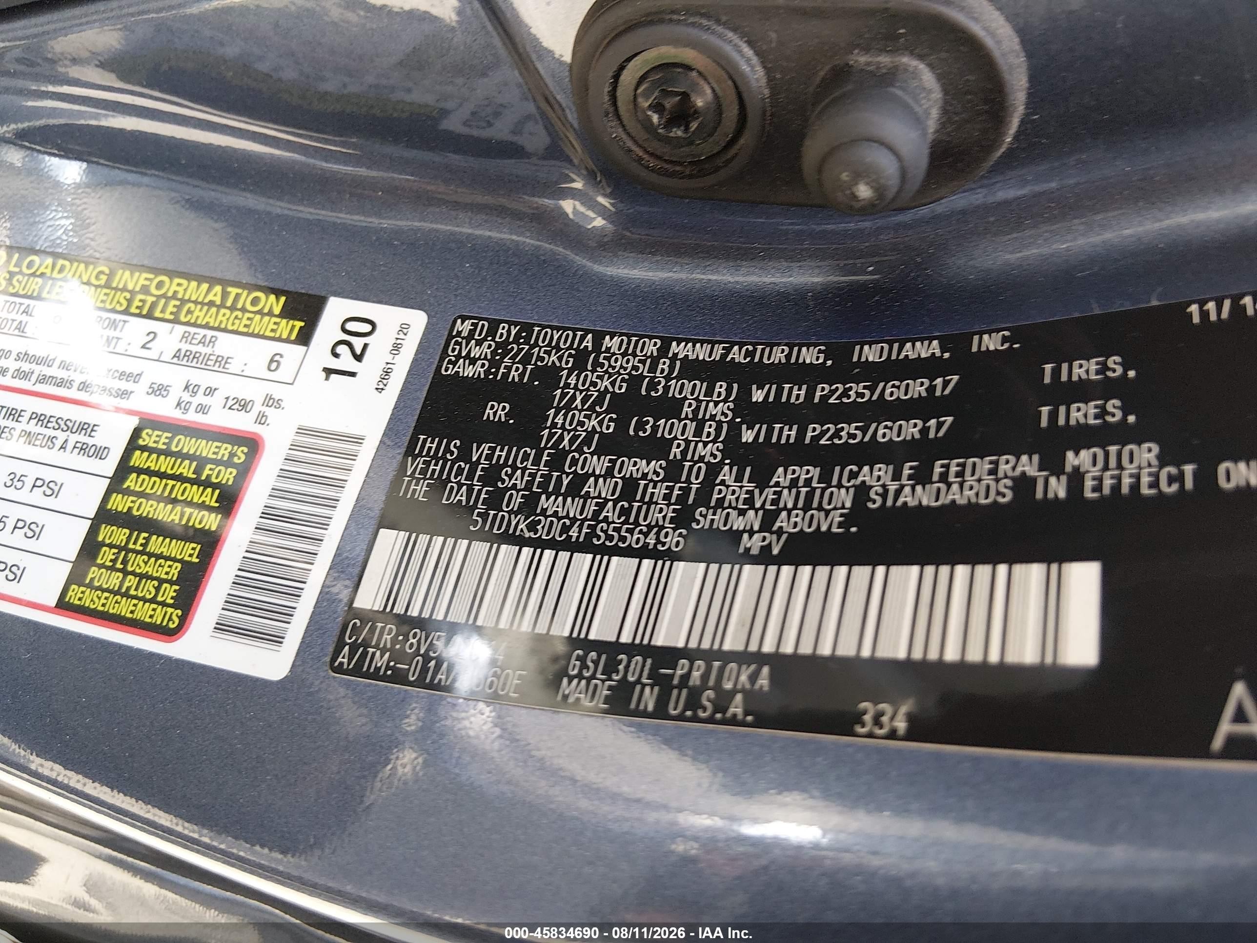 2015 Toyota Sienna Xle 8 Passenger Blue vin: 5TDYK3DC4FS556496