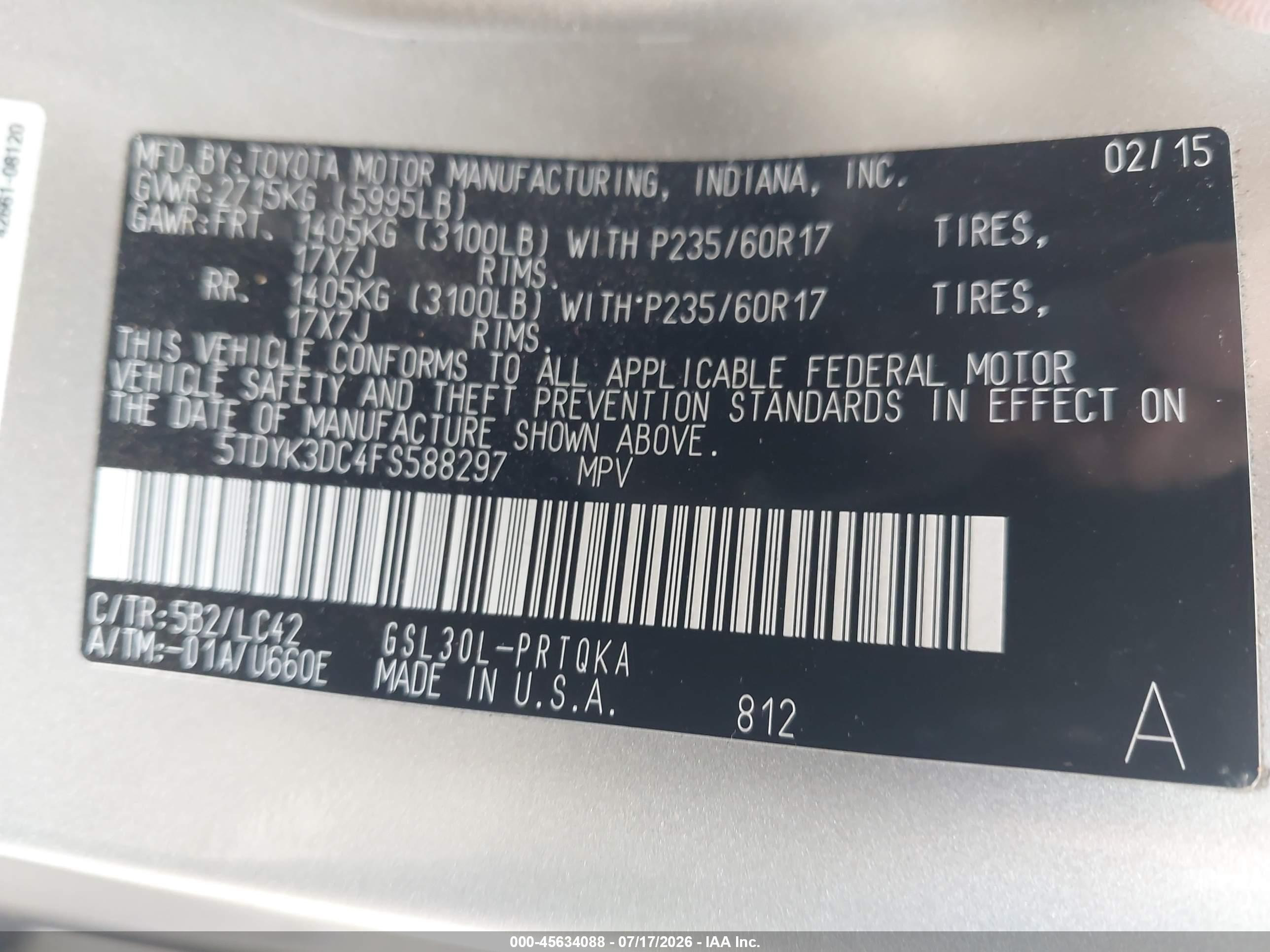 2015 Toyota Sienna Xle 8 Passenger Gold vin: 5TDYK3DC4FS588297