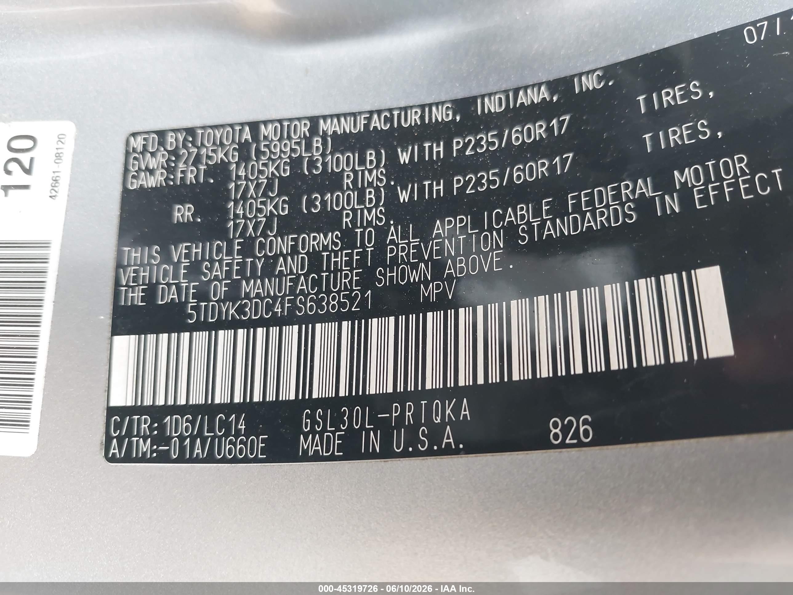 2015 Toyota Sienna Xle 8 Passenger Silver vin: 5TDYK3DC4FS638521