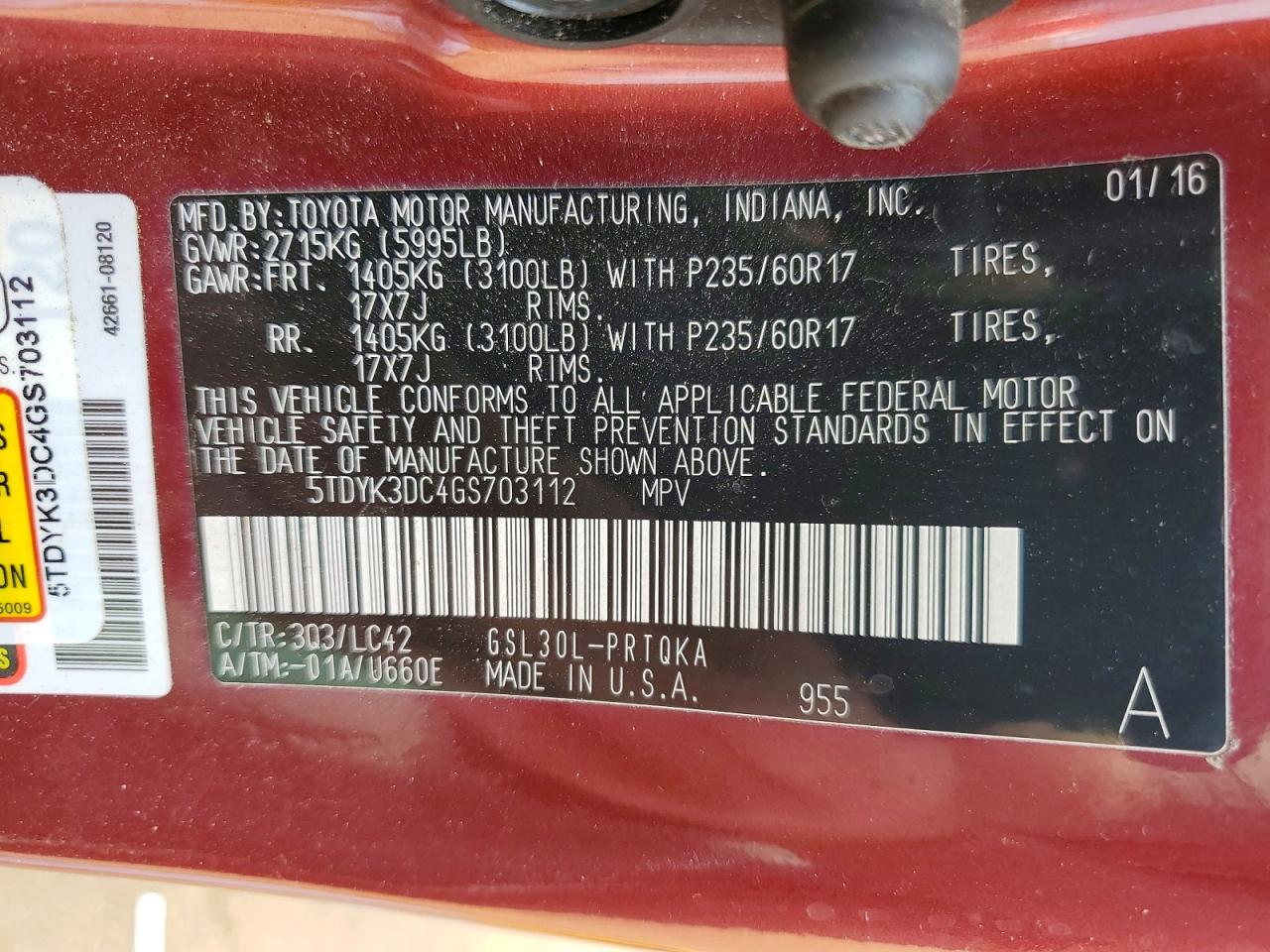 2016 Toyota Sienna Xle Бордовый vin: 5TDYK3DC4GS703112