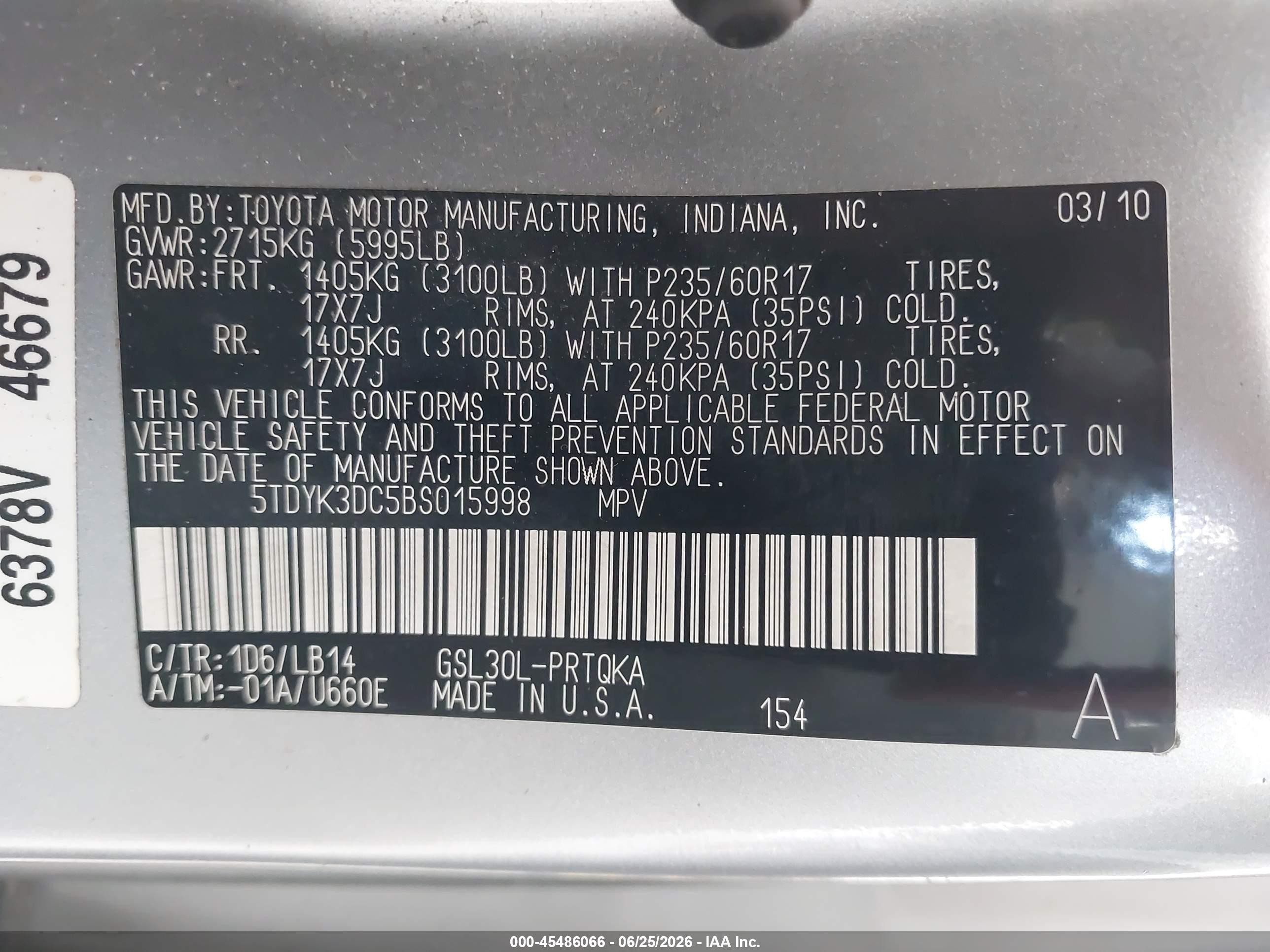 2011 Toyota Sienna Xle V6 Silver vin: 5TDYK3DC5BS015998