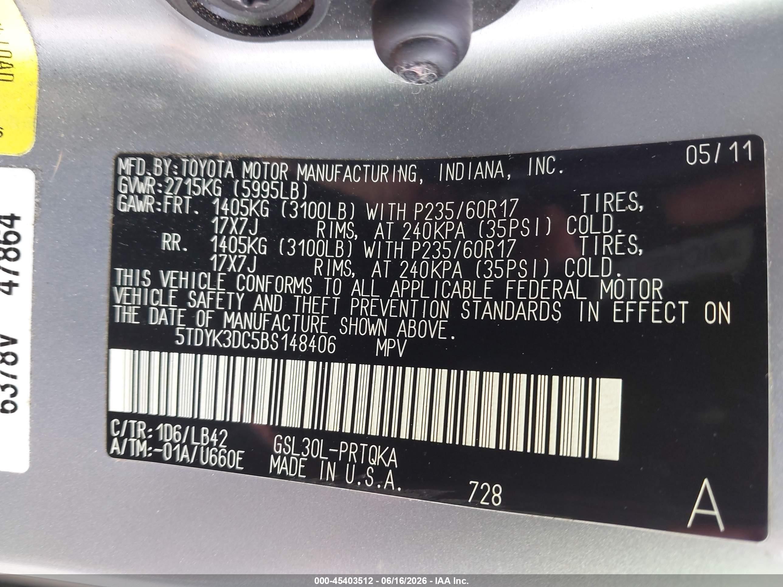 2011 Toyota Sienna Xle V6 Silver vin: 5TDYK3DC5BS148406