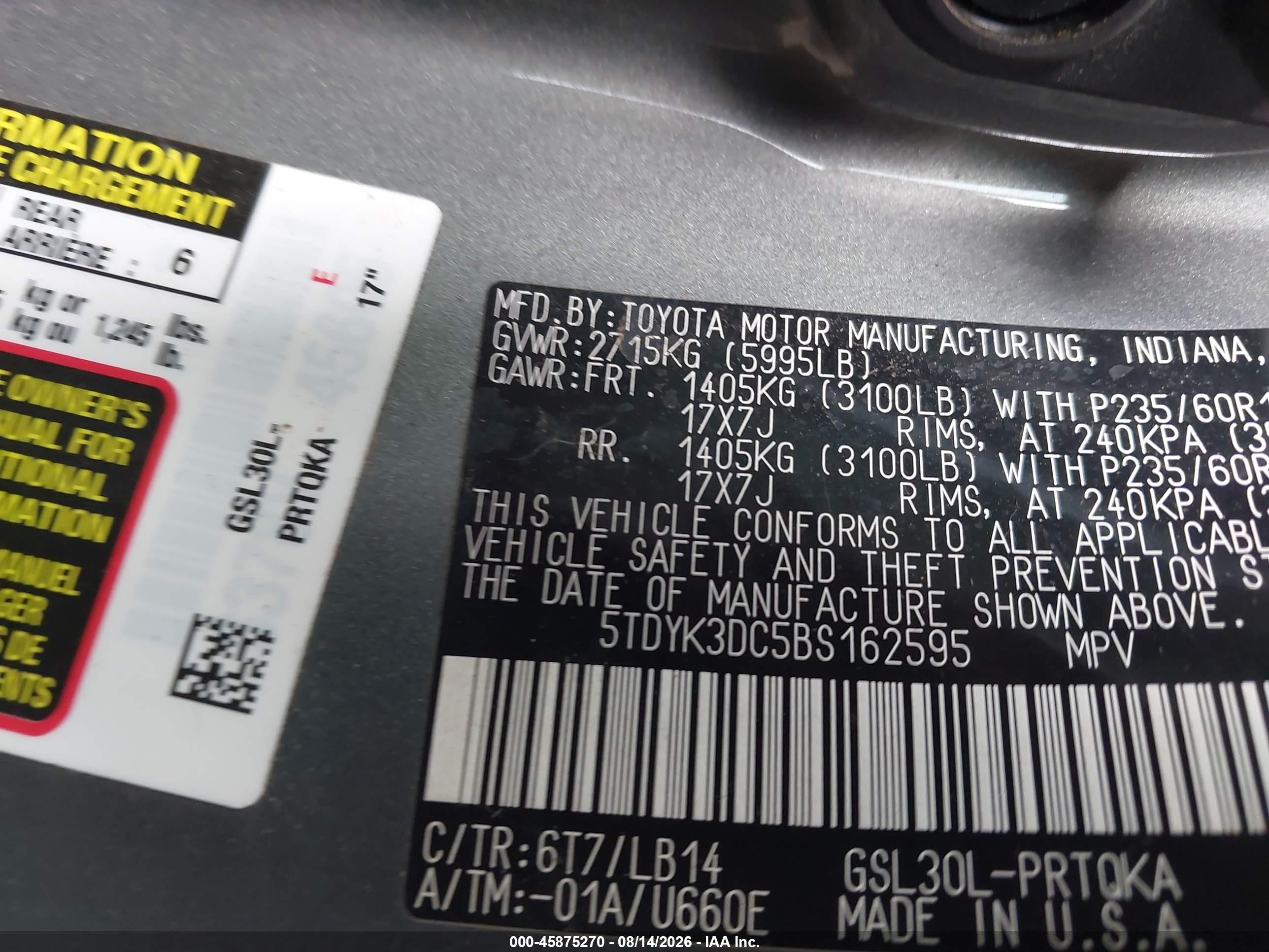 2011 Toyota Sienna Xle V6 Green vin: 5TDYK3DC5BS162595