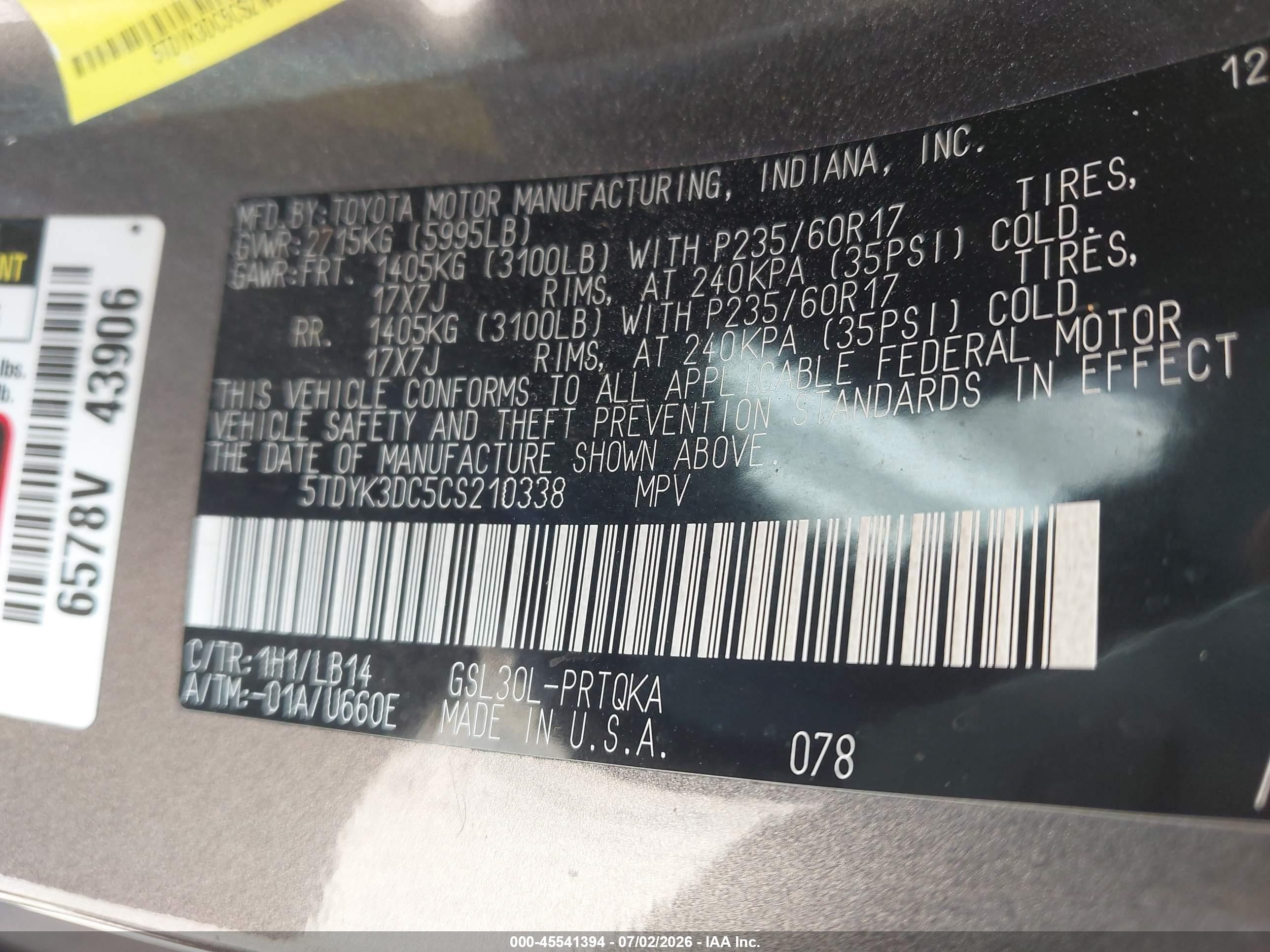2012 Toyota Sienna Xle V6 8 Passenger Gray vin: 5TDYK3DC5CS210338