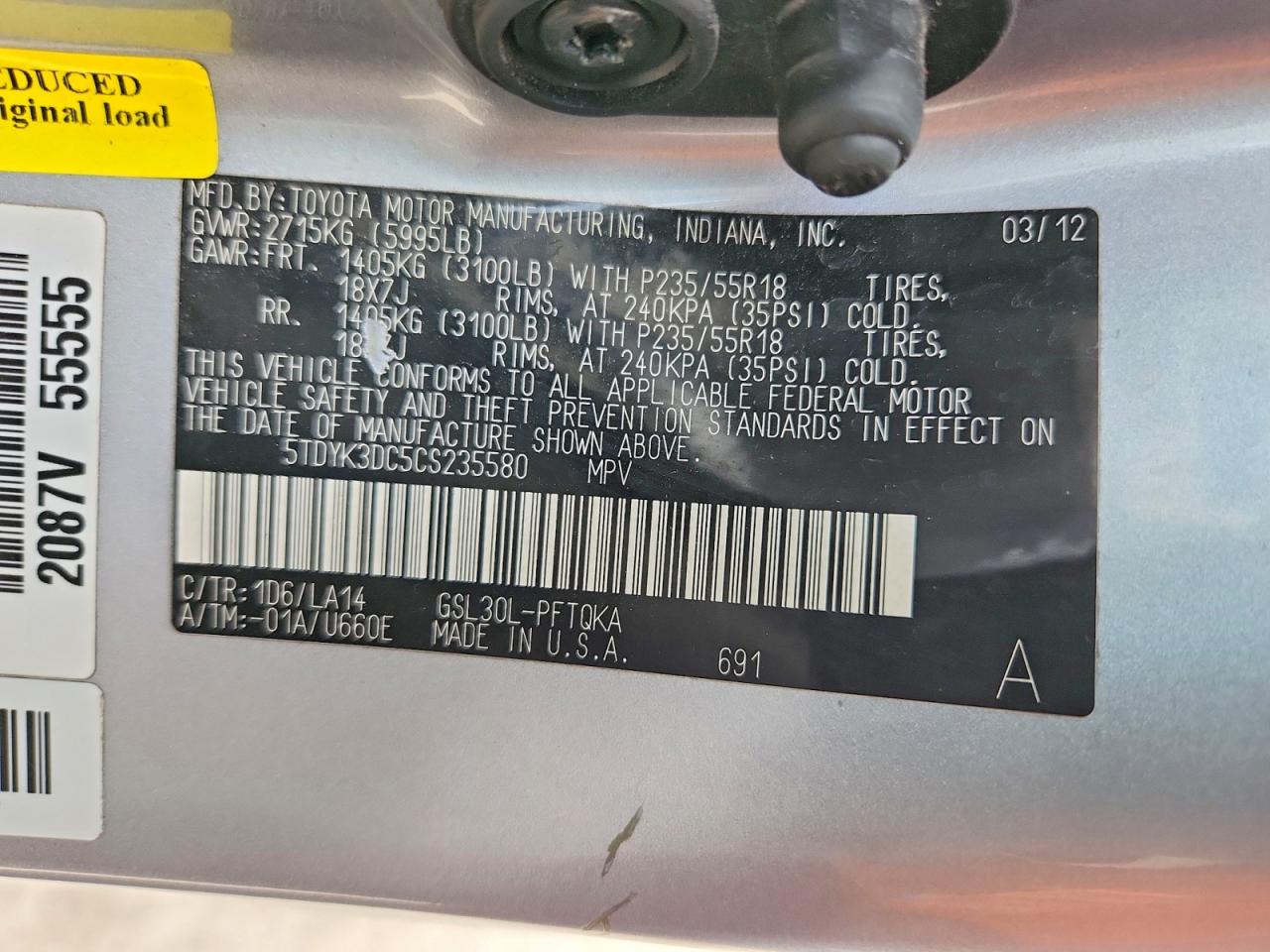 2012 Toyota Sienna Limited 7-passenger Silver vin: 5TDYK3DC5CS235580