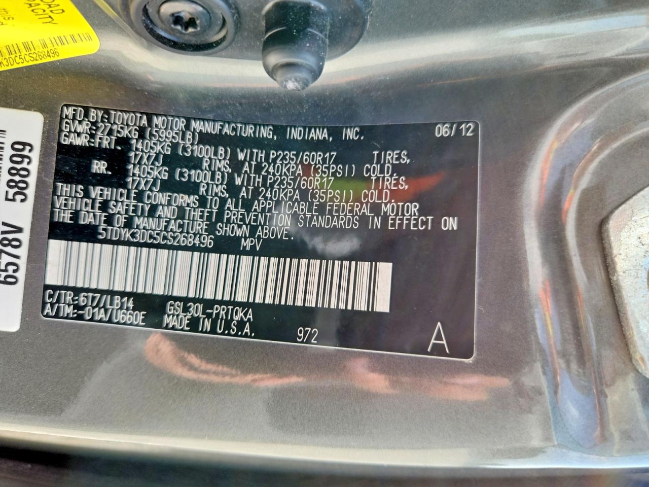 2012 Toyota Sienna Xle 8-passenger Серый vin: 5TDYK3DC5CS268496