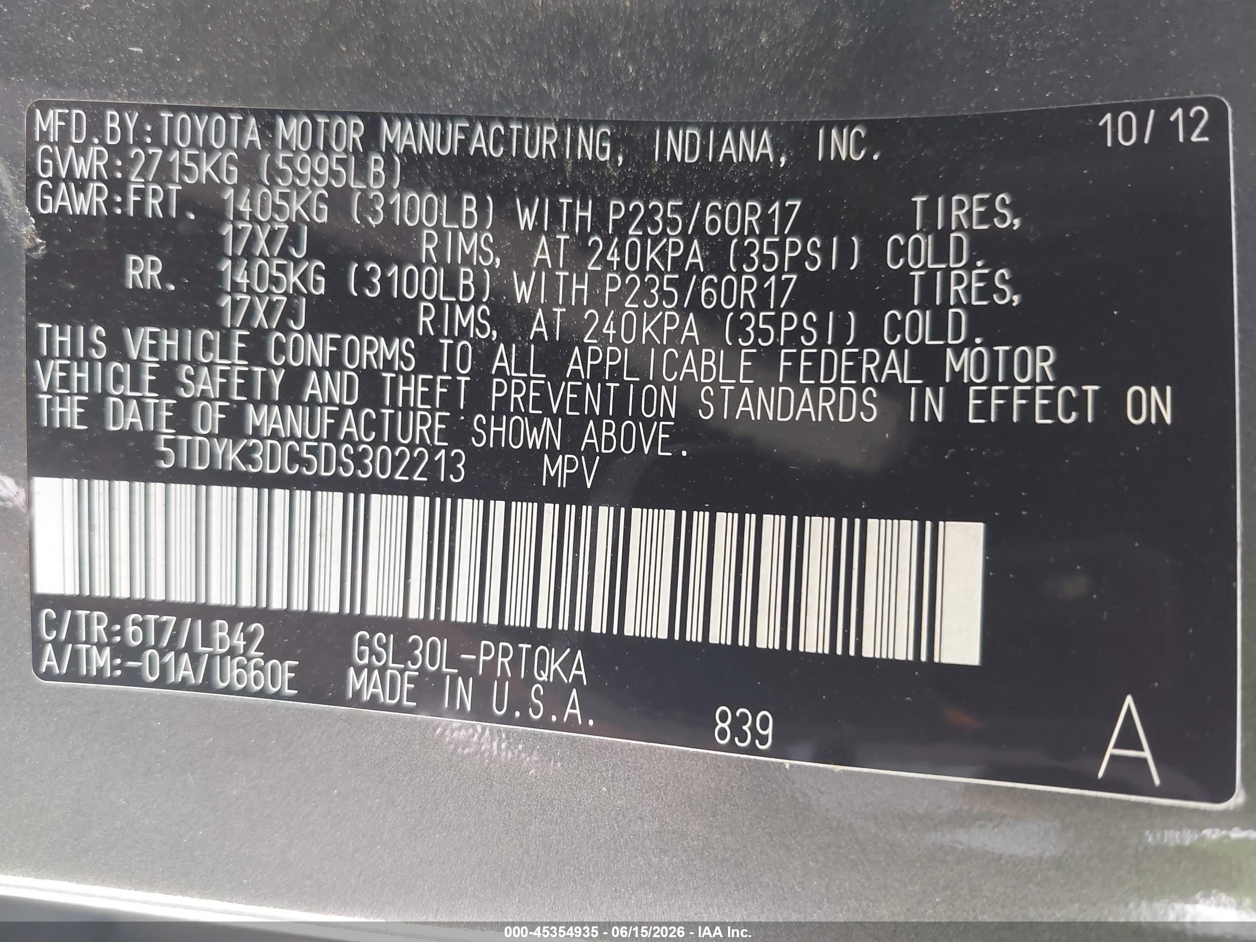2013 Toyota Sienna Xle V6 8 Passenger Gray vin: 5TDYK3DC5DS302213