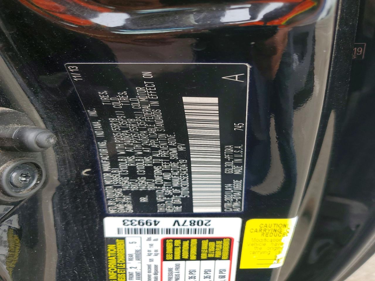 2014 Toyota Sienna Limited 7-passenger Черный vin: 5TDYK3DC5ES430419