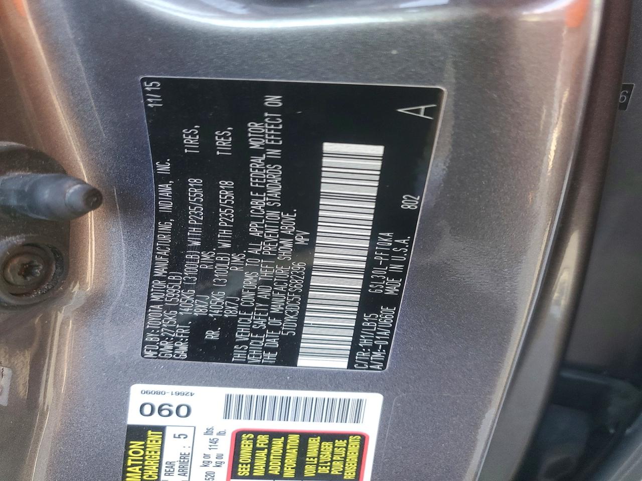 2015 Toyota Sienna Limited Premium 7-passenger Gray vin: 5TDYK3DC5FS682396
