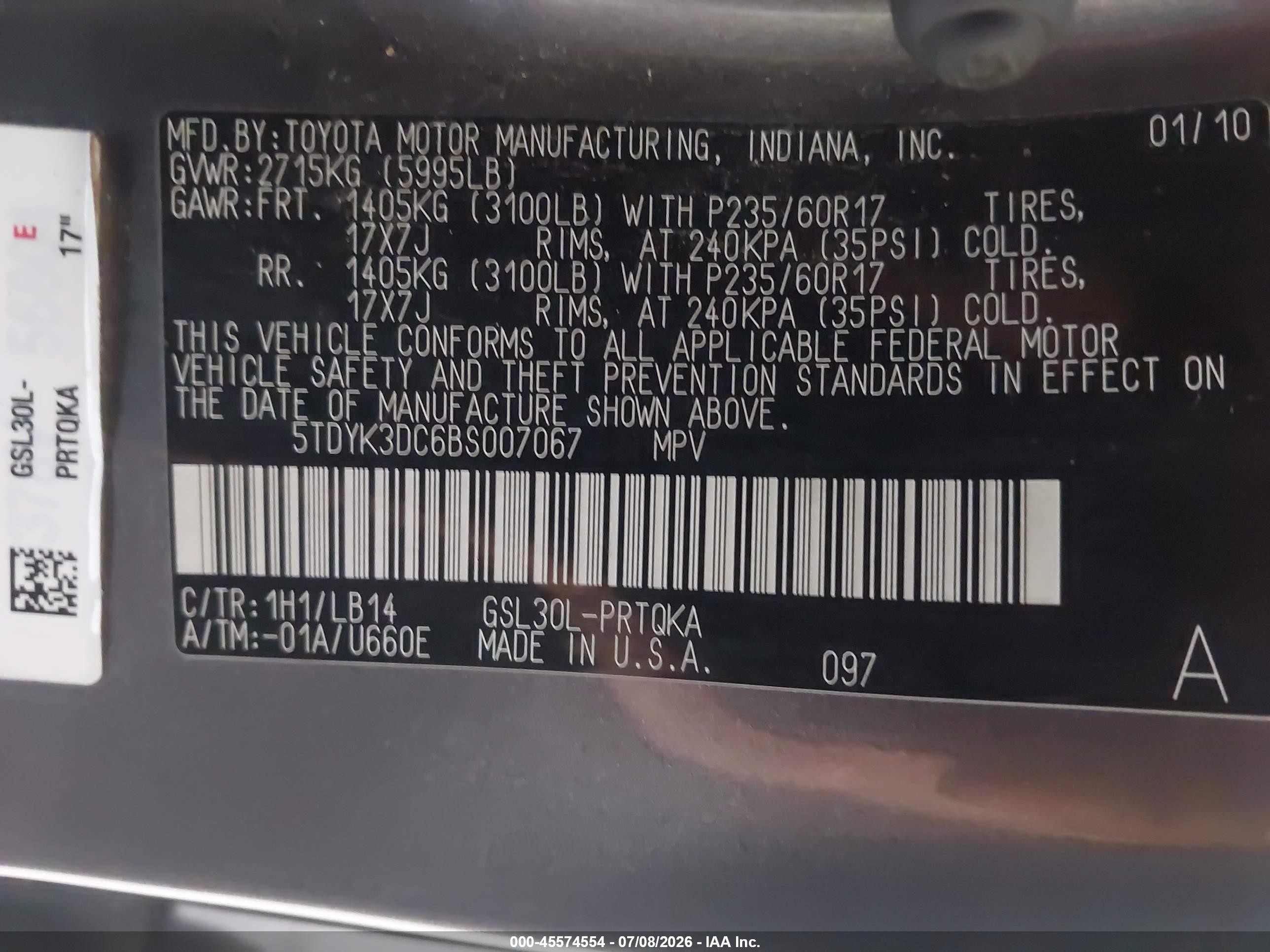 2011 Toyota Sienna Xle V6 Gray vin: 5TDYK3DC6BS007067