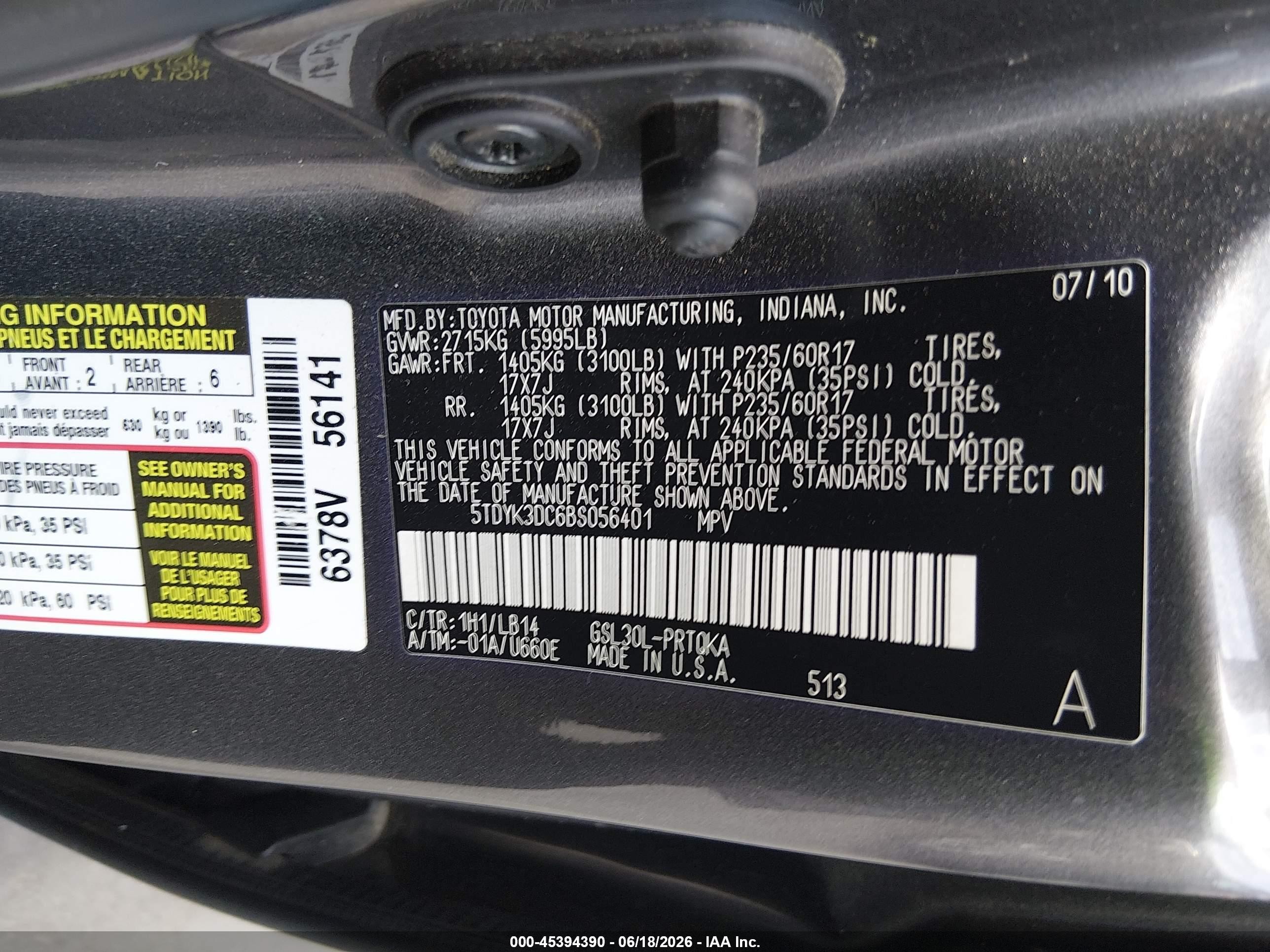 2011 Toyota Sienna Xle V6 Gray vin: 5TDYK3DC6BS056401