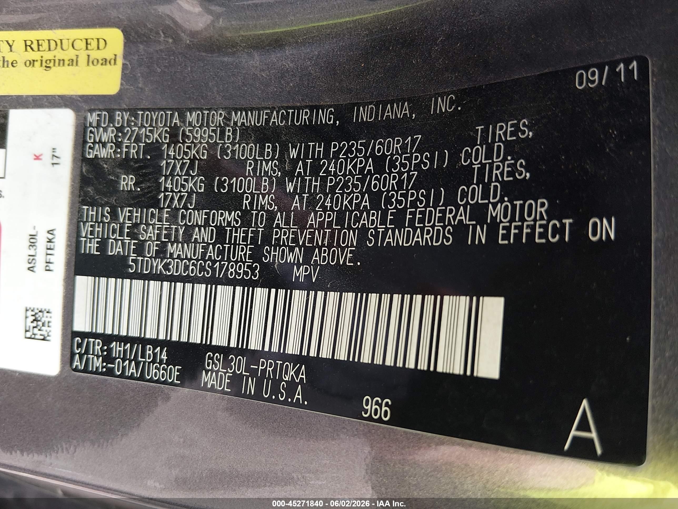 2012 Toyota Sienna Xle V6 8 Passenger Gray vin: 5TDYK3DC6CS178953