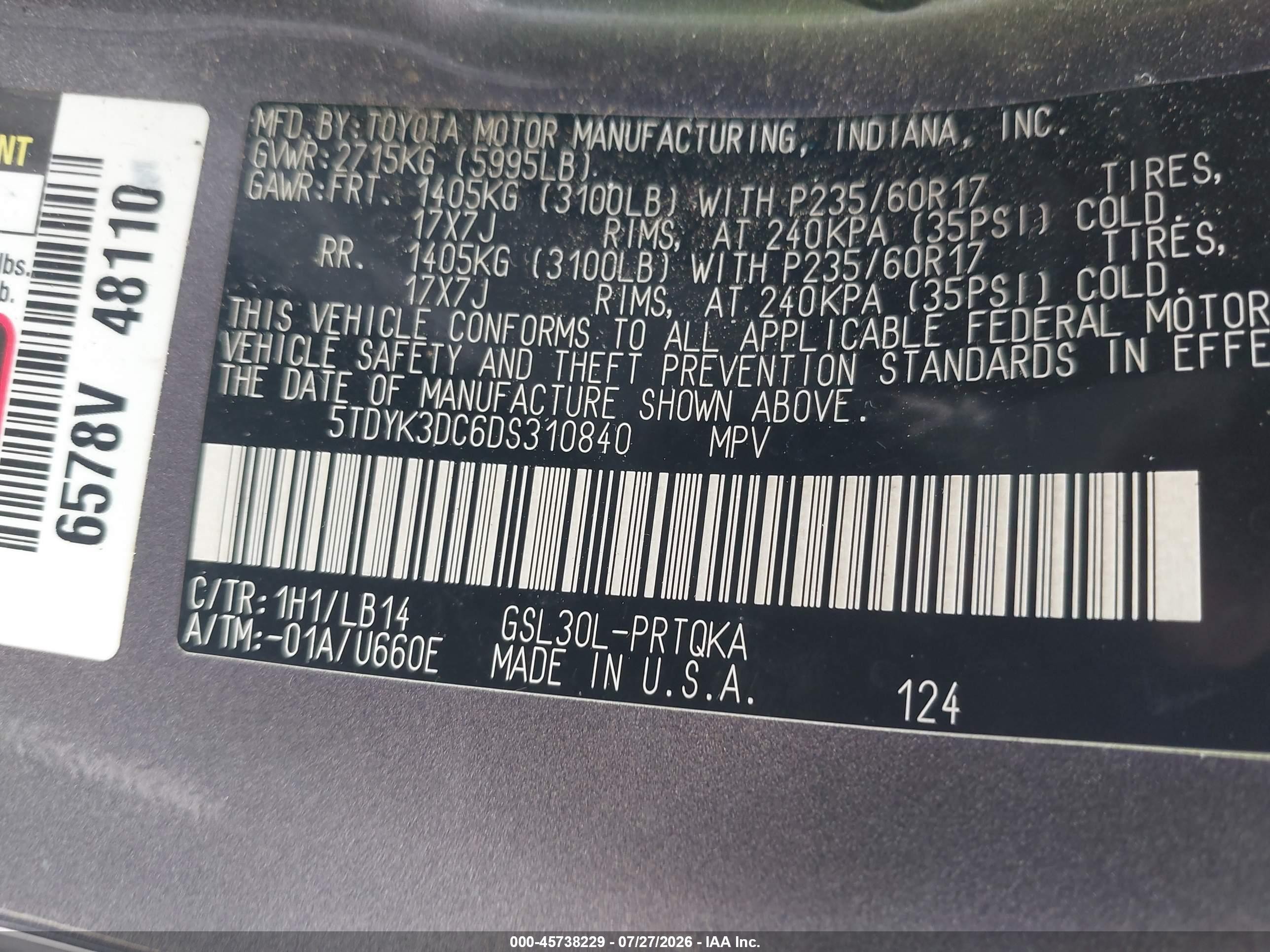 2013 Toyota Sienna Xle V6 8 Passenger Gray vin: 5TDYK3DC6DS310840