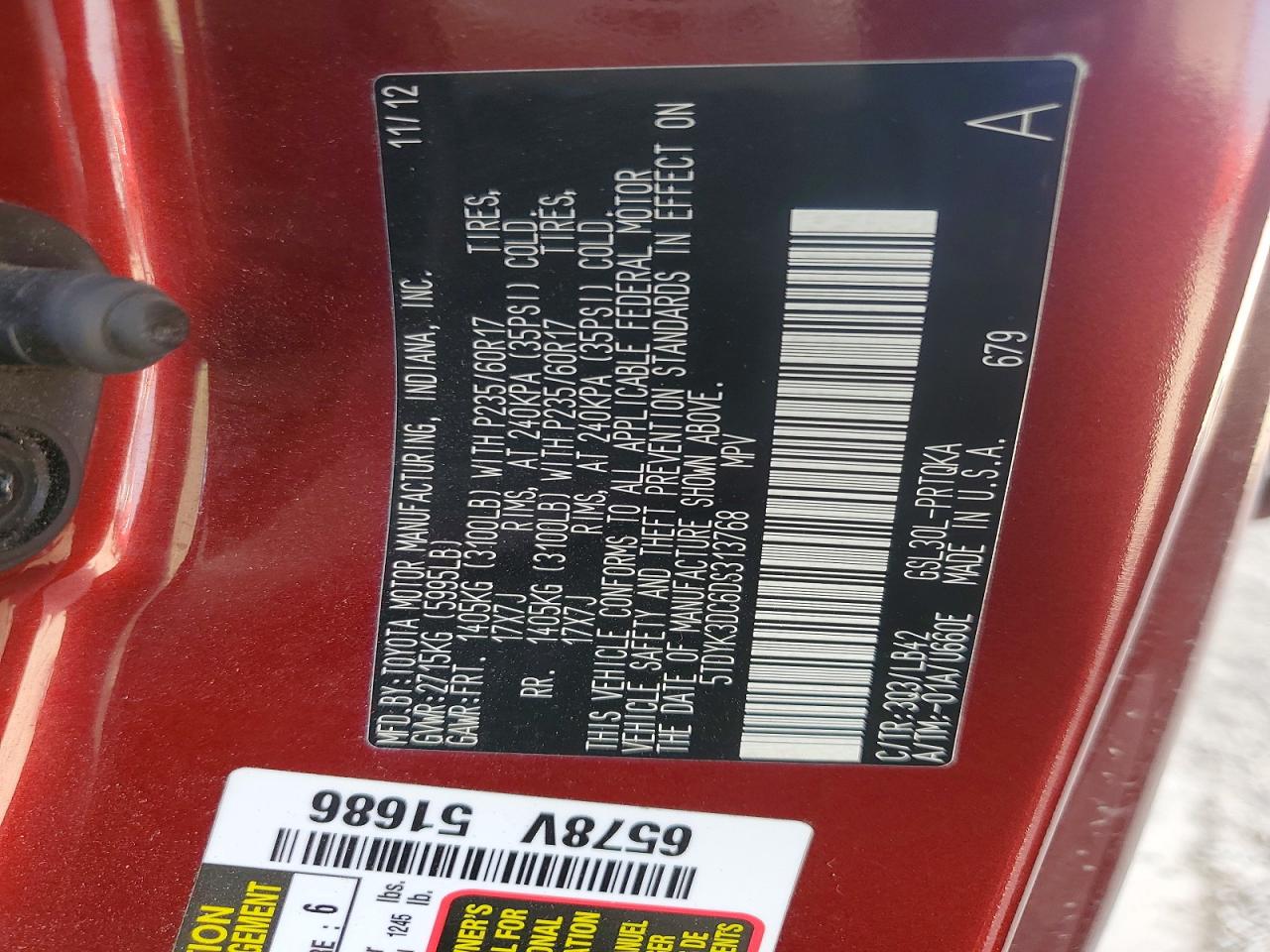 2013 Toyota Sienna Xle 8-passenger Red vin: 5TDYK3DC6DS313768