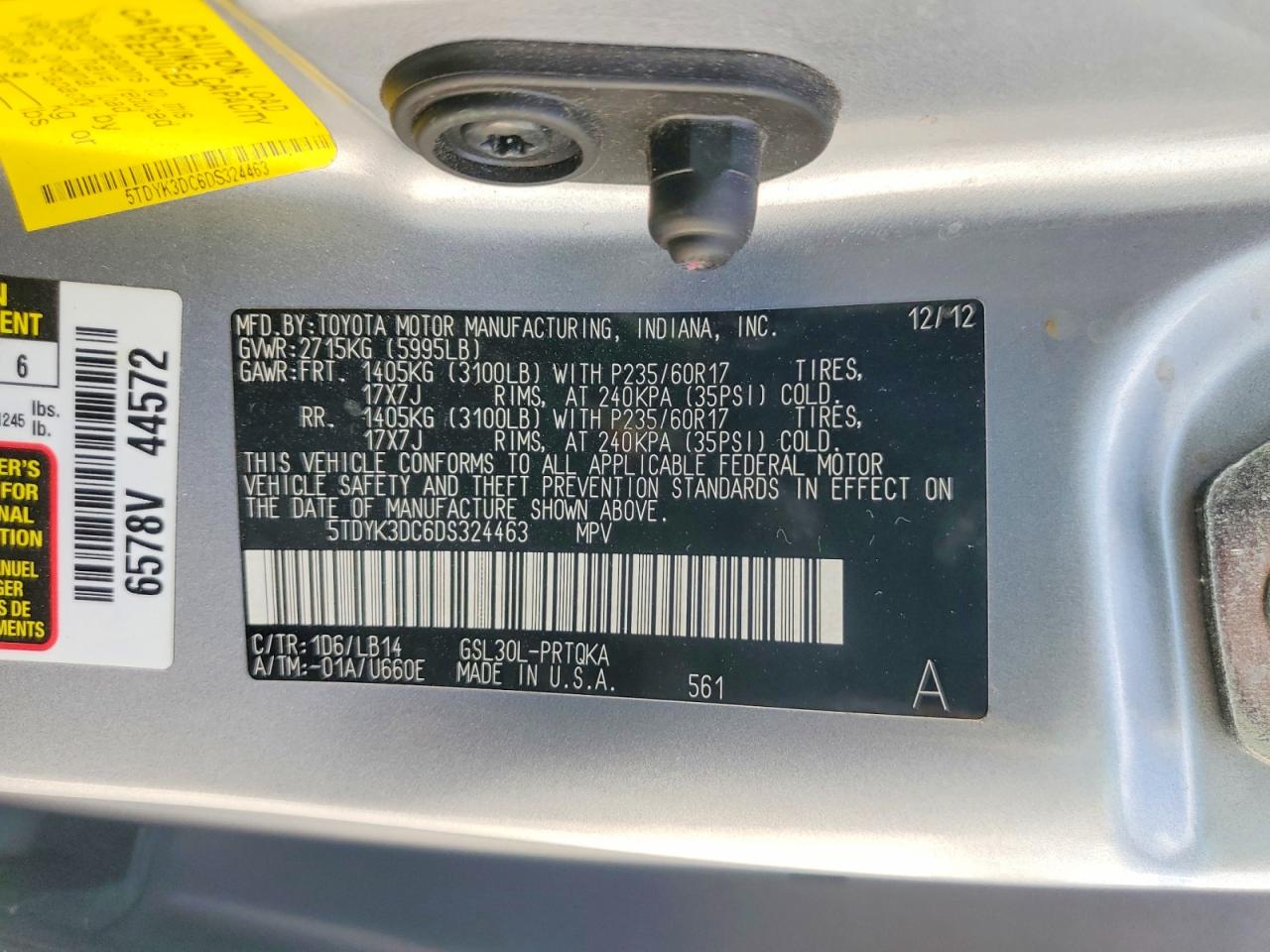 2013 Toyota Sienna Xle 8-passenger Серебряный vin: 5TDYK3DC6DS324463