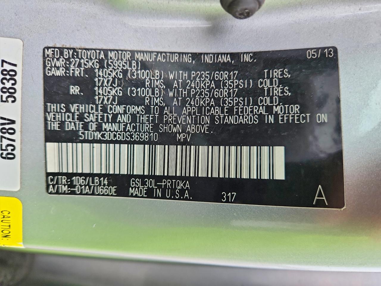 2013 Toyota Sienna Xle 8-passenger Silver vin: 5TDYK3DC6DS369810