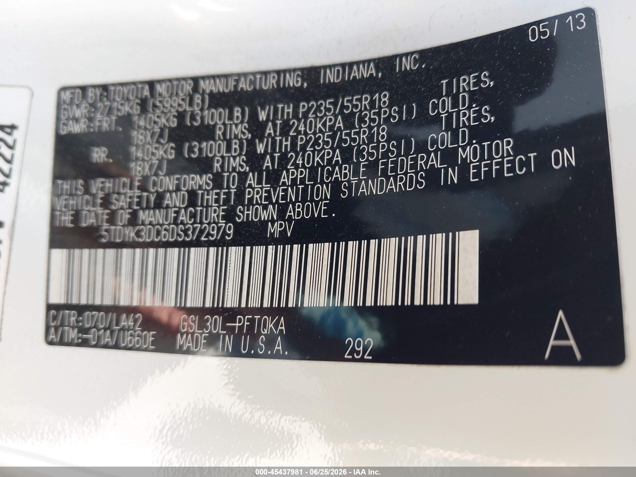 2013 Toyota Sienna Limited V6 7 Passenger White vin: 5TDYK3DC6DS372979