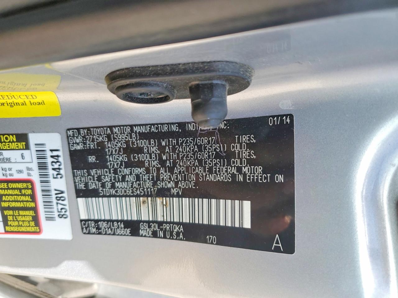 2014 Toyota Sienna Xle 8-passenger Silver vin: 5TDYK3DC6ES451117