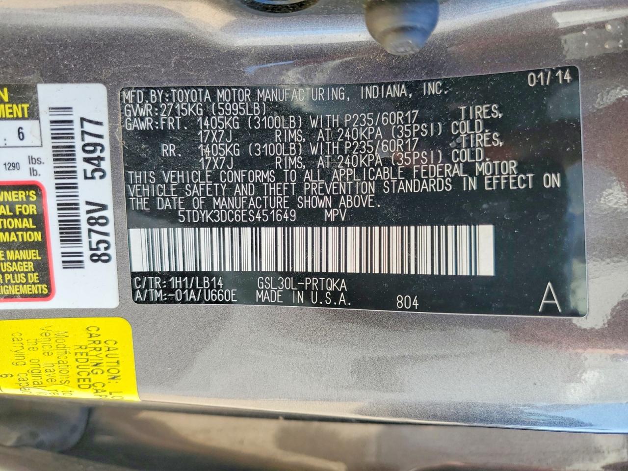 2014 Toyota Sienna Xle 8-passenger Silver vin: 5TDYK3DC6ES451649