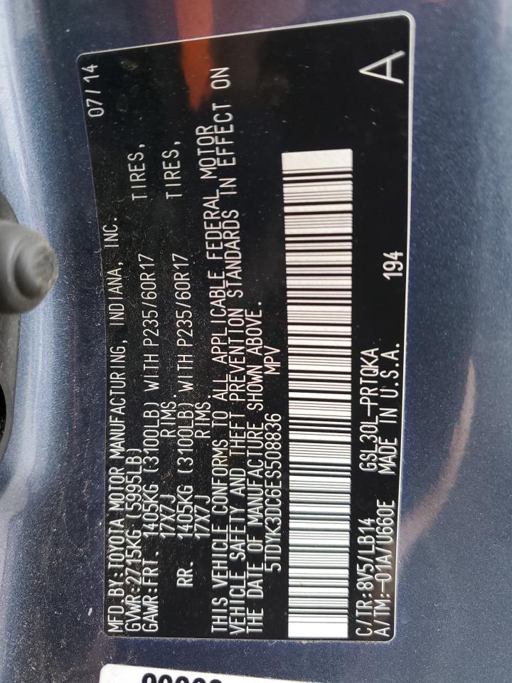 2014 Toyota Sienna Xle 8-passenger Blue vin: 5TDYK3DC6ES508836