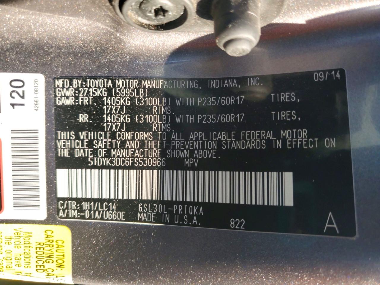 2015 Toyota Sienna Xle 8-passenger Gray vin: 5TDYK3DC6FS530966