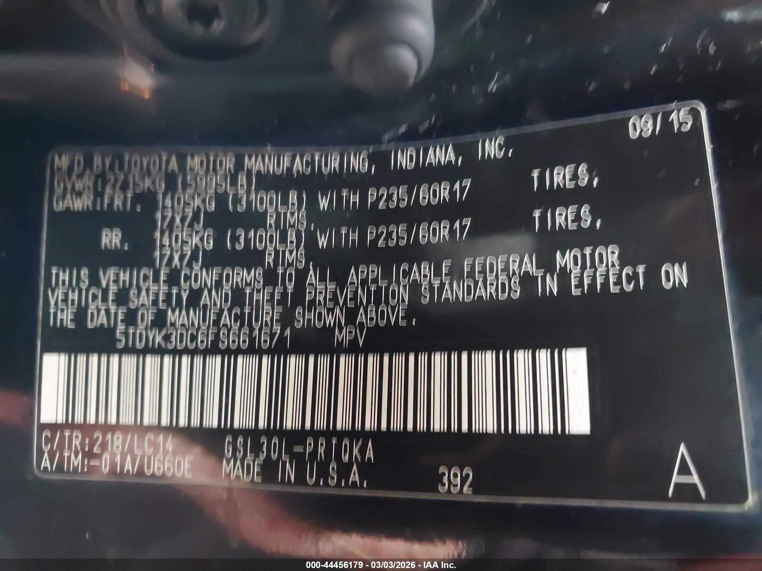 2015 Toyota Sienna Xle 8 Passenger Black vin: 5TDYK3DC6FS661671