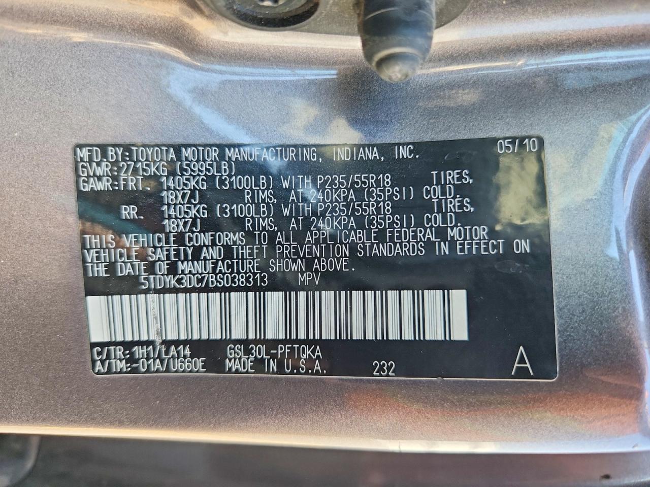 2011 Toyota Sienna Limited 7-passenger Gray vin: 5TDYK3DC7BS038313