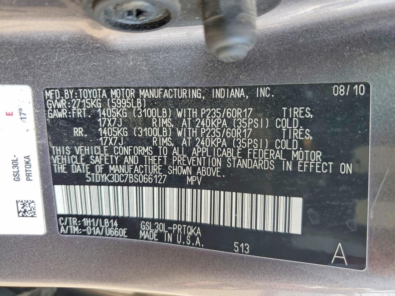 2011 Toyota Sienna Xle 8-passenger Charcoal vin: 5TDYK3DC7BS066127