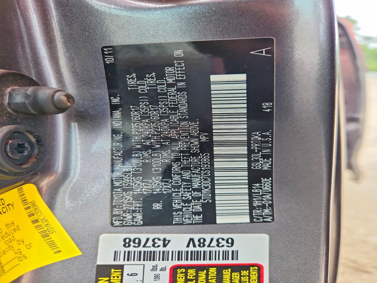 2012 Toyota Sienna Xle 8-passenger Gray vin: 5TDYK3DC7CS193865