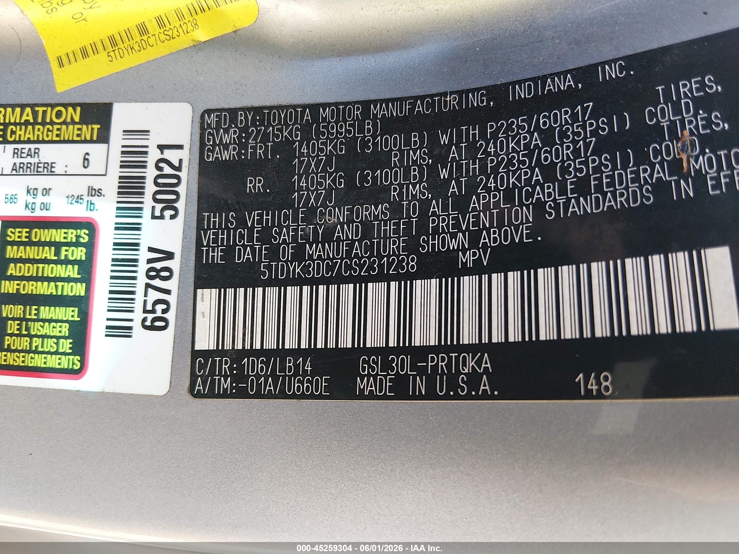2012 Toyota Sienna Xle V6 8 Passenger Silver vin: 5TDYK3DC7CS231238