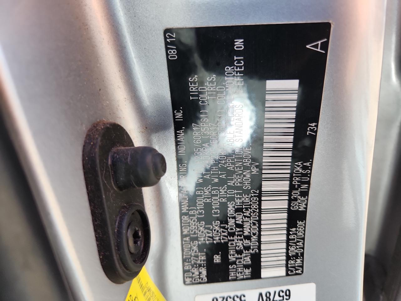 2013 Toyota Sienna Xle Silver vin: 5TDYK3DC7DS280912