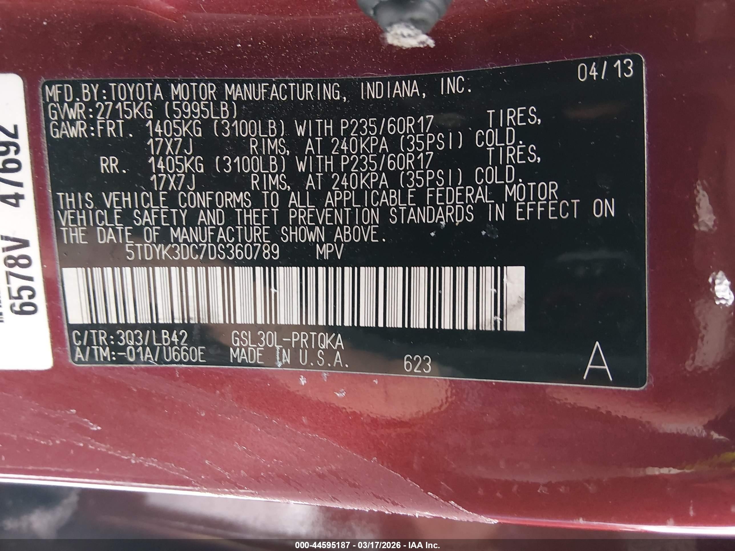 2013 Toyota Sienna Xle V6 8 Passenger Бордовый vin: 5TDYK3DC7DS360789