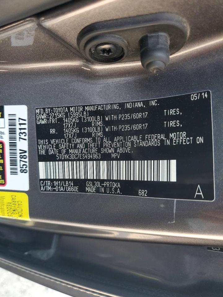 2014 Toyota Sienna Xle 8-passenger Gray vin: 5TDYK3DC7ES494963