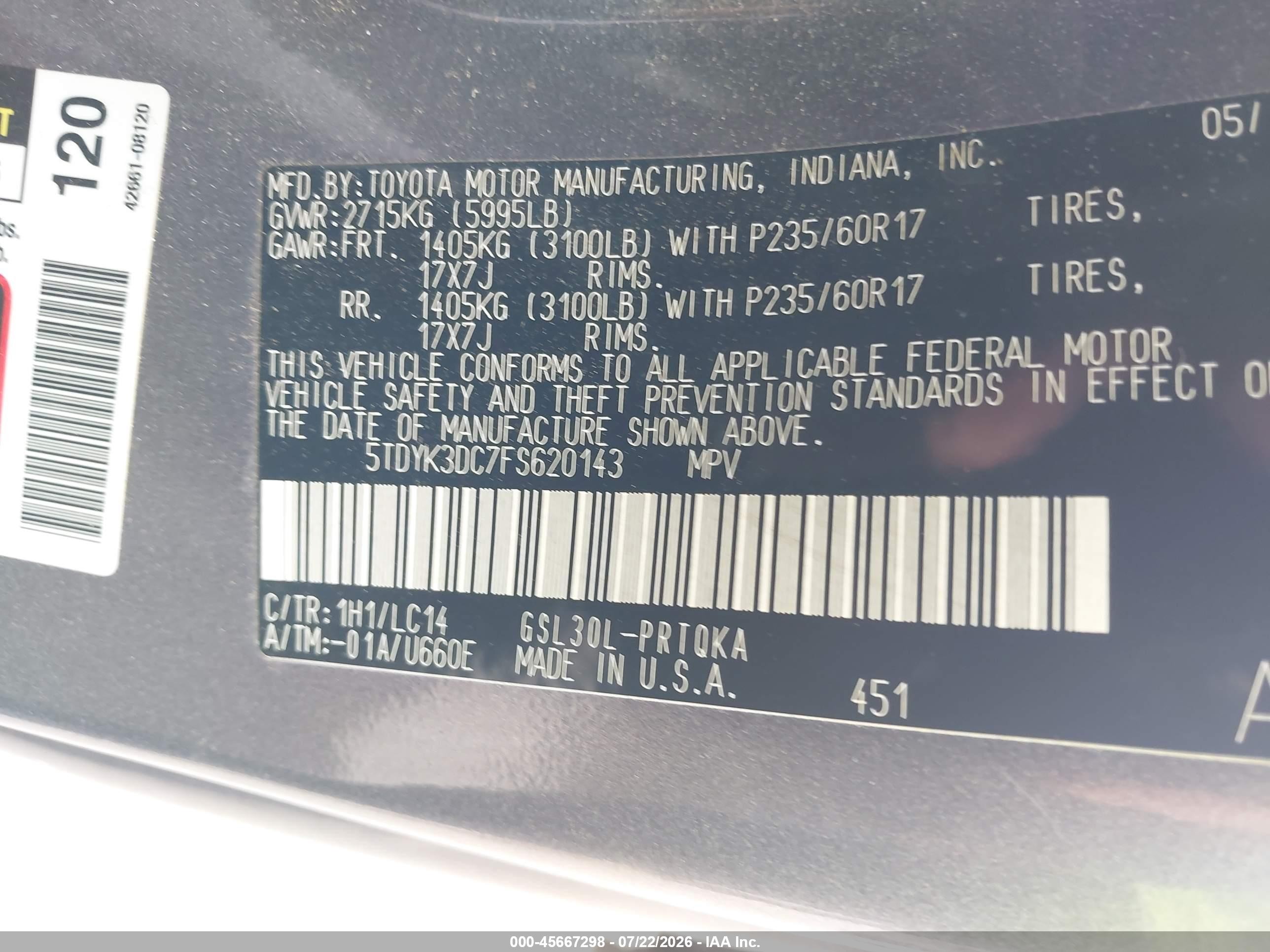 2015 Toyota Sienna Xle 8 Passenger Gray vin: 5TDYK3DC7FS620143