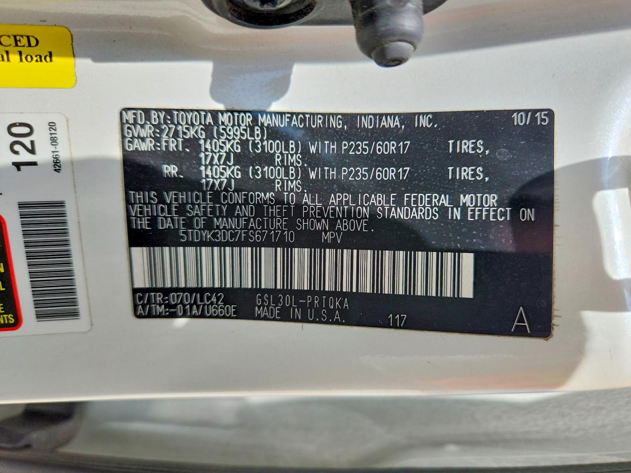2015 Toyota Sienna Xle 8-passenger Белый vin: 5TDYK3DC7FS671710