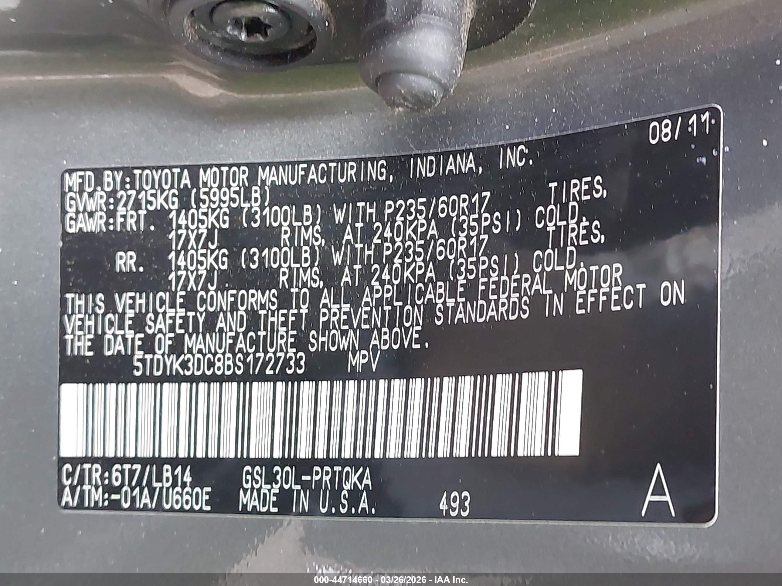 2011 Toyota Sienna Xle Green vin: 5TDYK3DC8BS172733