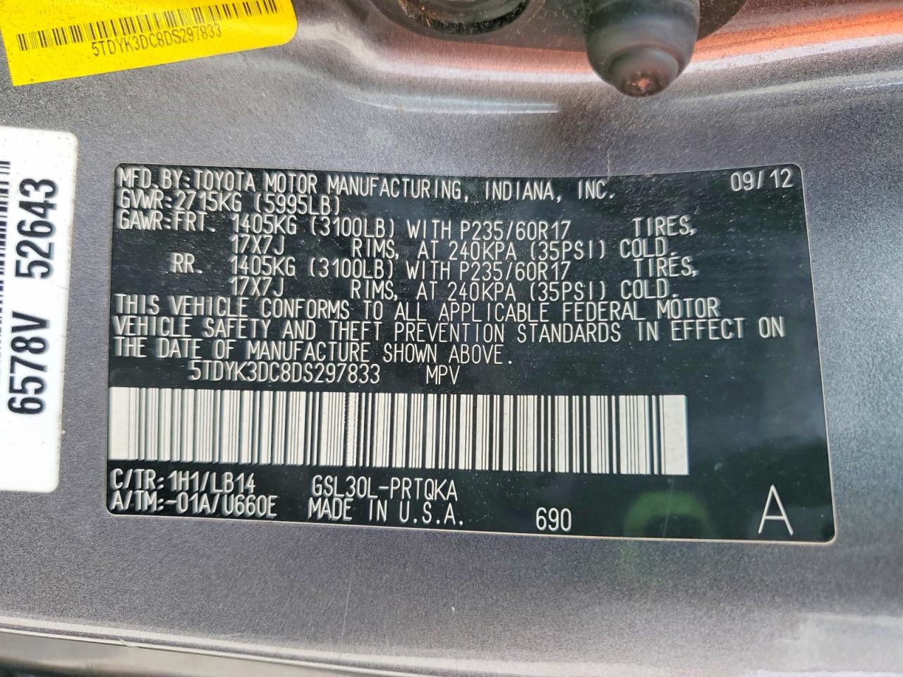 2013 Toyota Sienna Xle 8-passenger Серый vin: 5TDYK3DC8DS297833