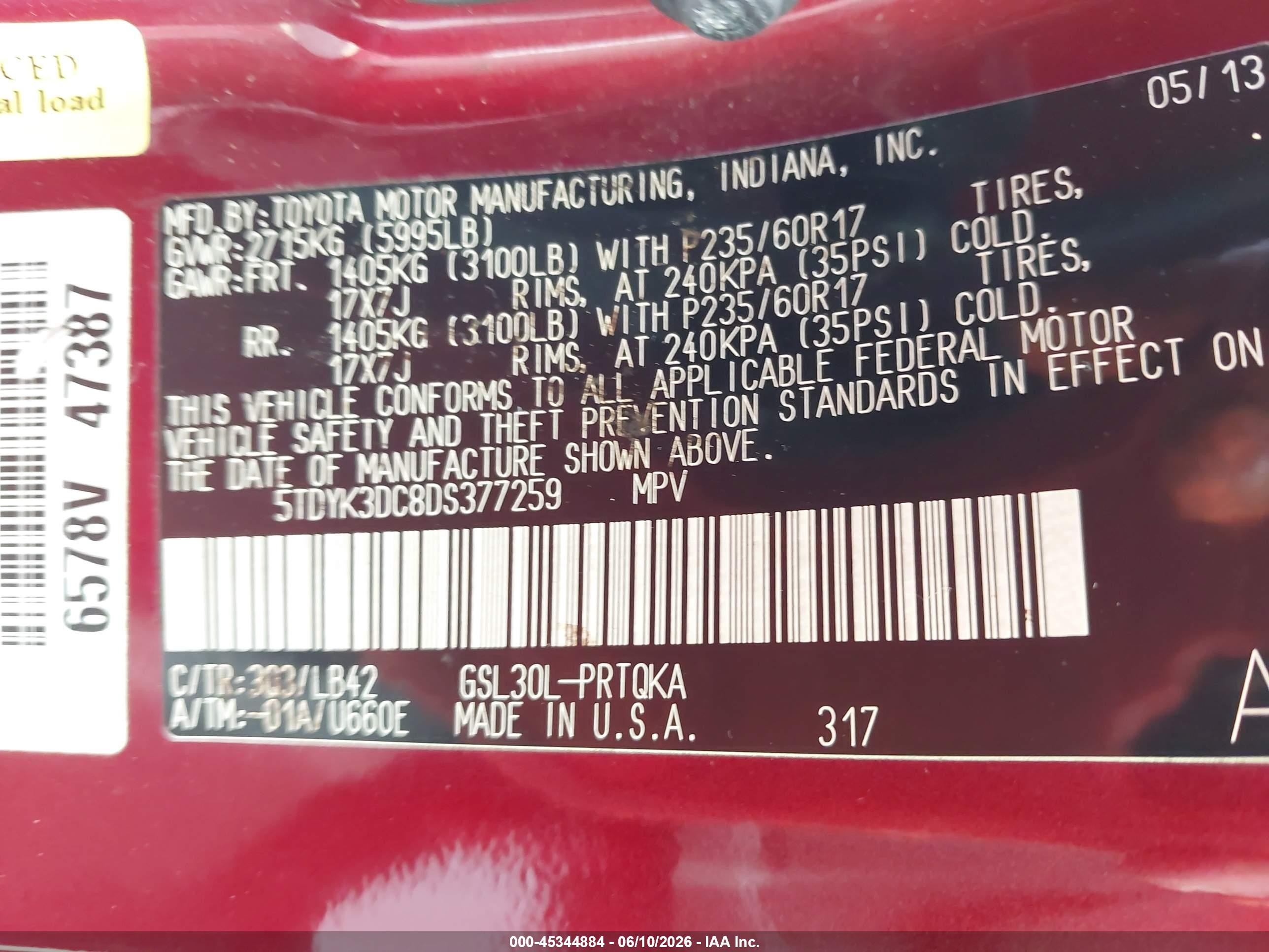 2013 Toyota Sienna Xle V6 8 Passenger Red vin: 5TDYK3DC8DS377259