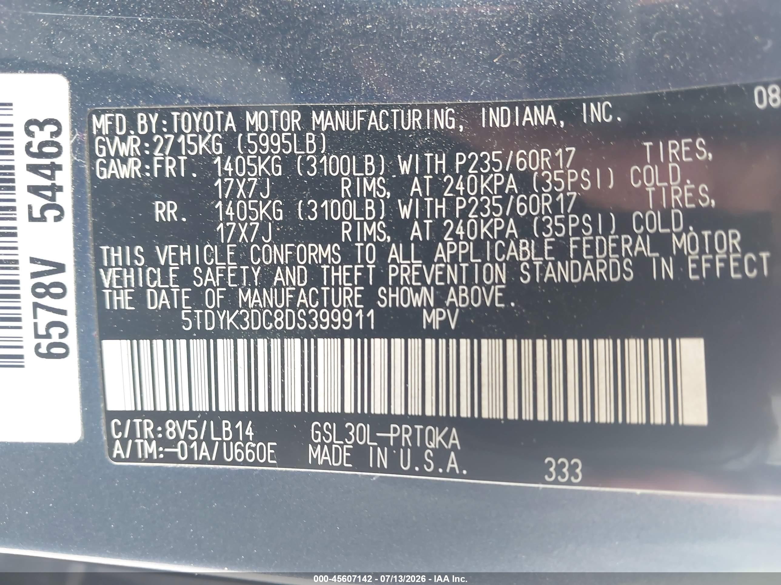 2013 Toyota Sienna Xle V6 8 Passenger Синий vin: 5TDYK3DC8DS399911