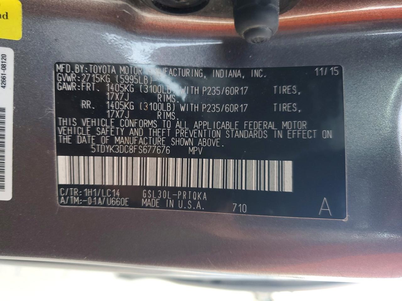 2015 Toyota Sienna Xle Premium 8-passenger Tan vin: 5TDYK3DC8FS677676