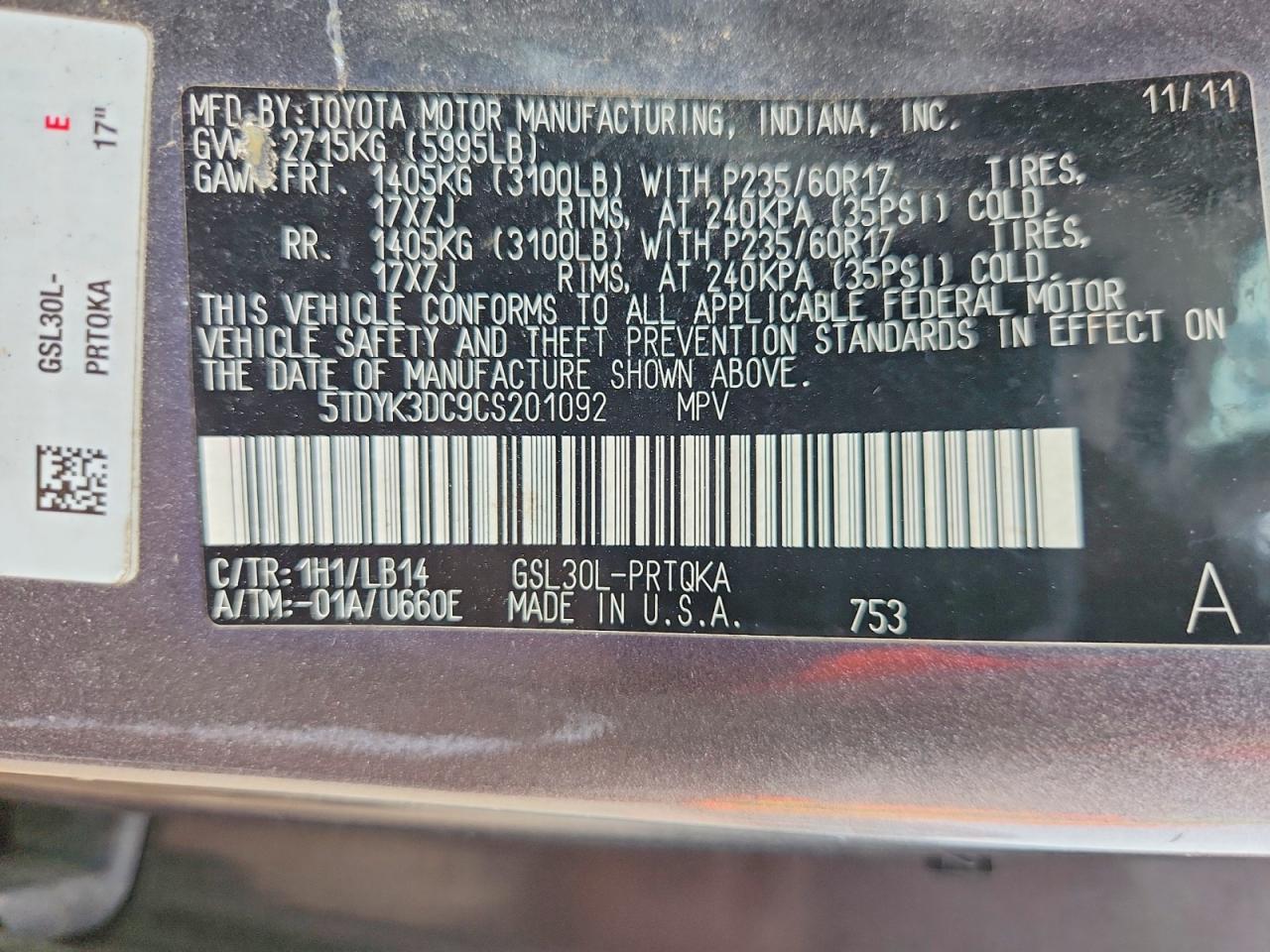 2012 Toyota Sienna Xle 8-passenger Gray vin: 5TDYK3DC9CS201092
