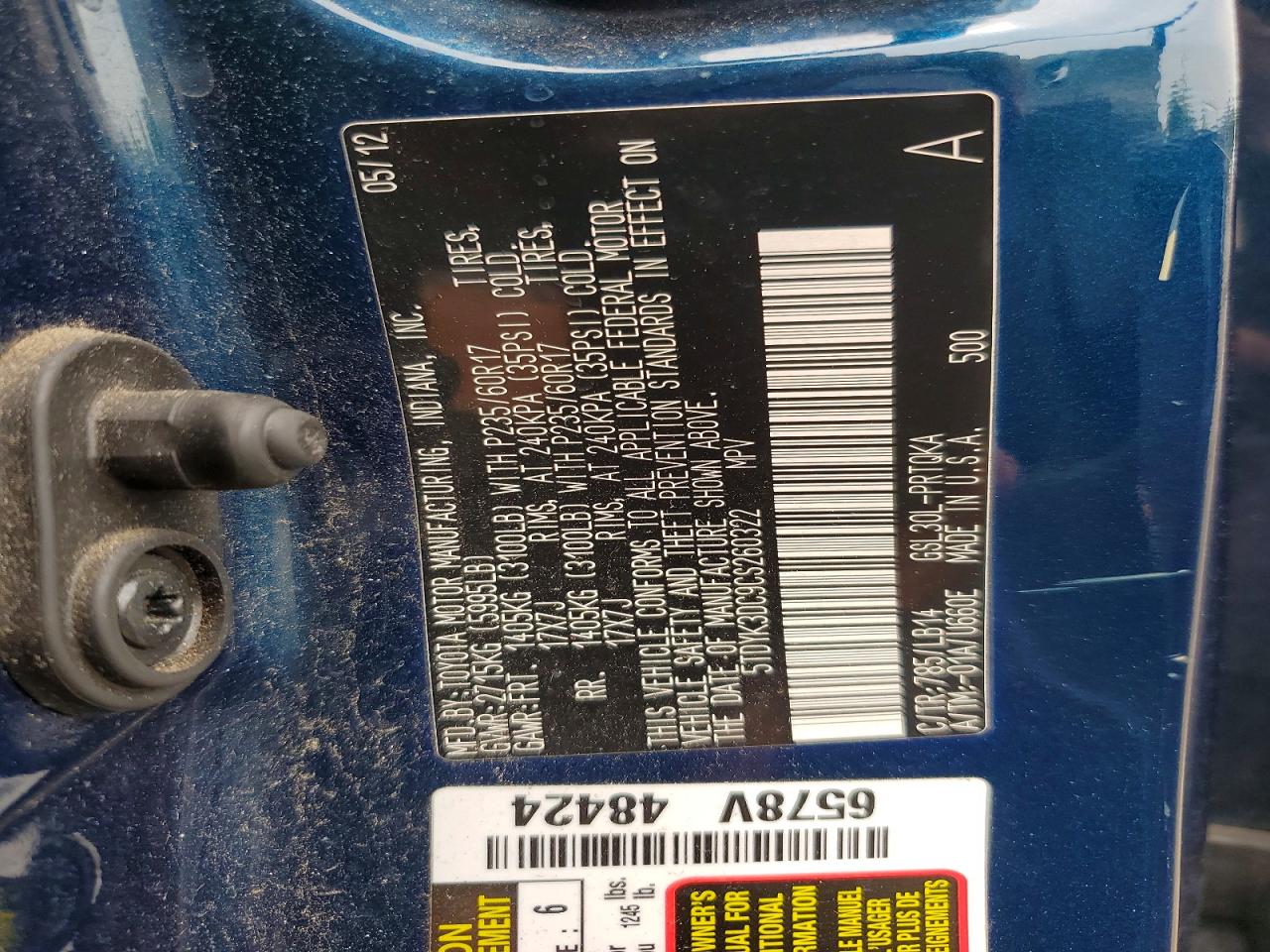 2012 Toyota Sienna Xle 8-passenger Blue vin: 5TDYK3DC9CS260322