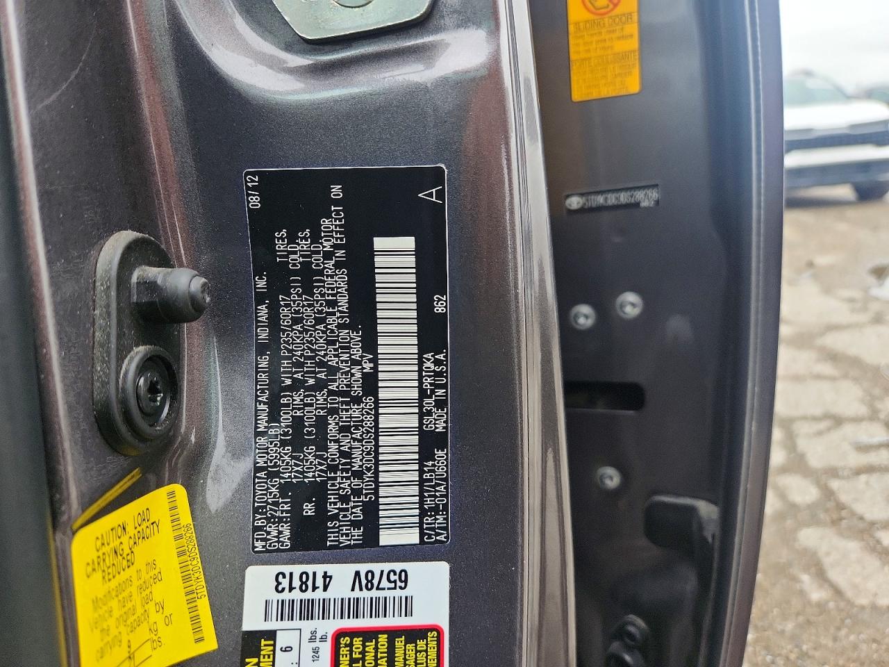 2013 Toyota Sienna Xle 8-passenger Gray vin: 5TDYK3DC9DS288266