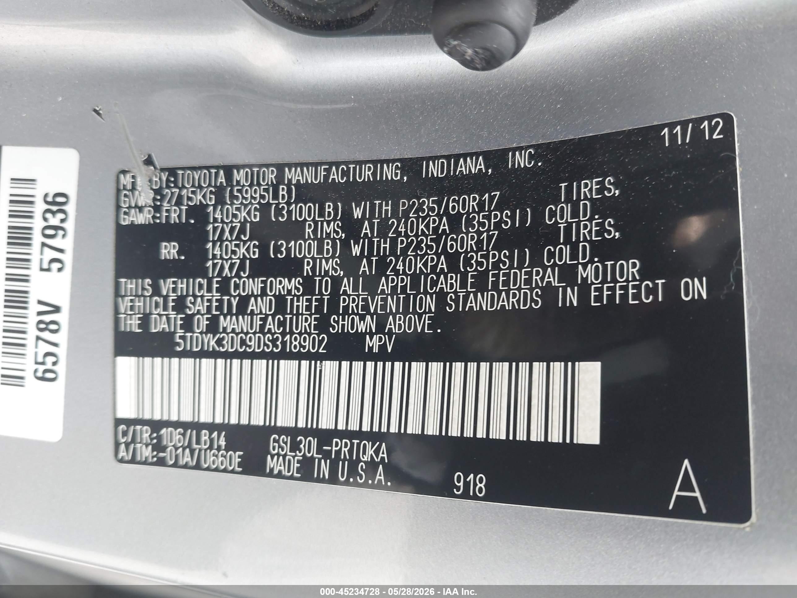 2013 Toyota Sienna Xle V6 8 Passenger Серебряный vin: 5TDYK3DC9DS318902